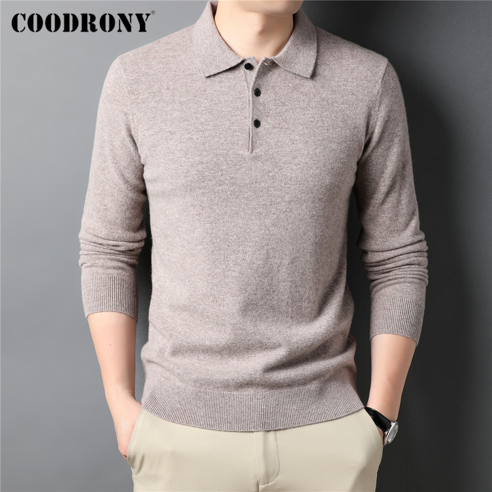 

COODRONY Winter Thick Warm Sweater Men Clothing 100% Merino Wool Cashmere Knitwear Pullover Casual Pure Color Pull Homme C3134, Black