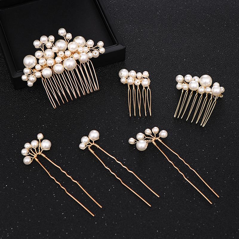 

Hair Clips & Barrettes 6 Pcs Gold Pearl Pins Combs Accessories For Bridal Headpiece Tiara Women Wedding Jewelry, Golden;silver