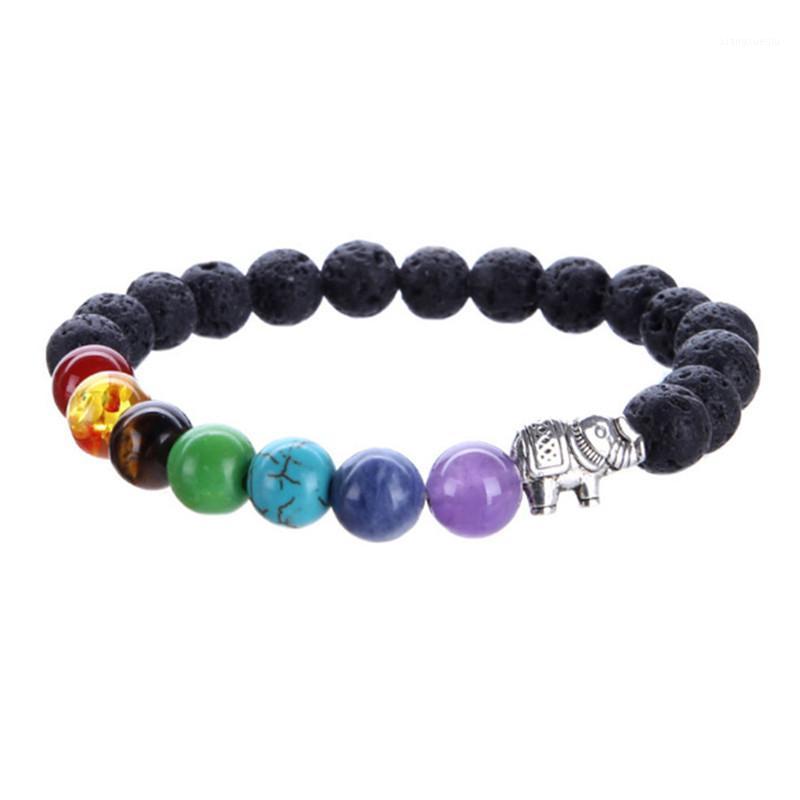 

Natural Stone Chakra Bracelet Men Jewelry Charm Elephant For Women Unisex Bijoux Beaded, Strands, Black