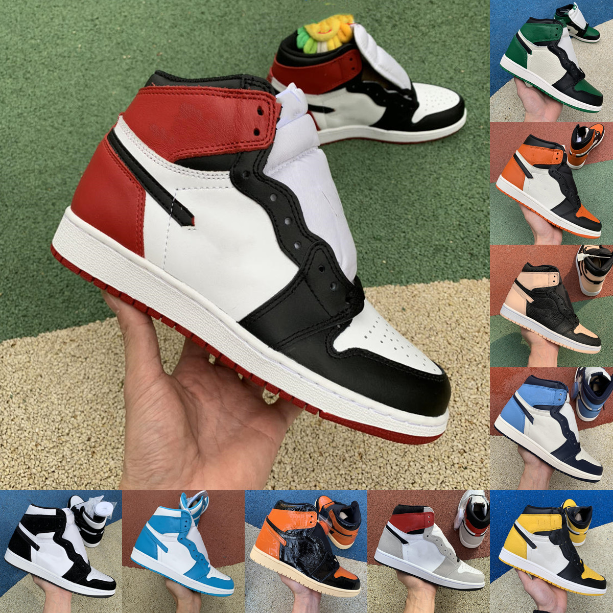 

Jumpman 1 1s Basketball Shoes Men Women Chicago Bred Toe Black Green Game Royal UNC Patent Court Purple Love Shattered FRAGMENT Banned TWIST Sports Shoe, 20