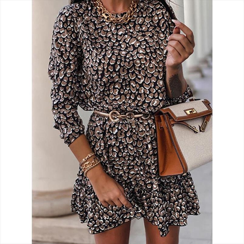 

loose ruffles floral print women dress spring casual round collar long sleeve office ladies mini party vestidos, Black;gray