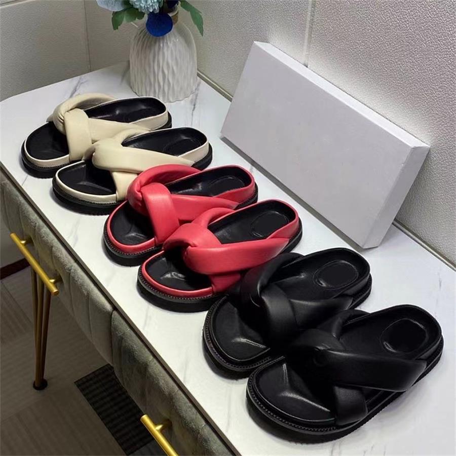 

Women Slides Sandals Designer Platform Slippers Black Lambskin Leather Flat Mule Antislip Thick Bottom Flats Flip Flops Summer Beach Shoes With Box 301, Socks