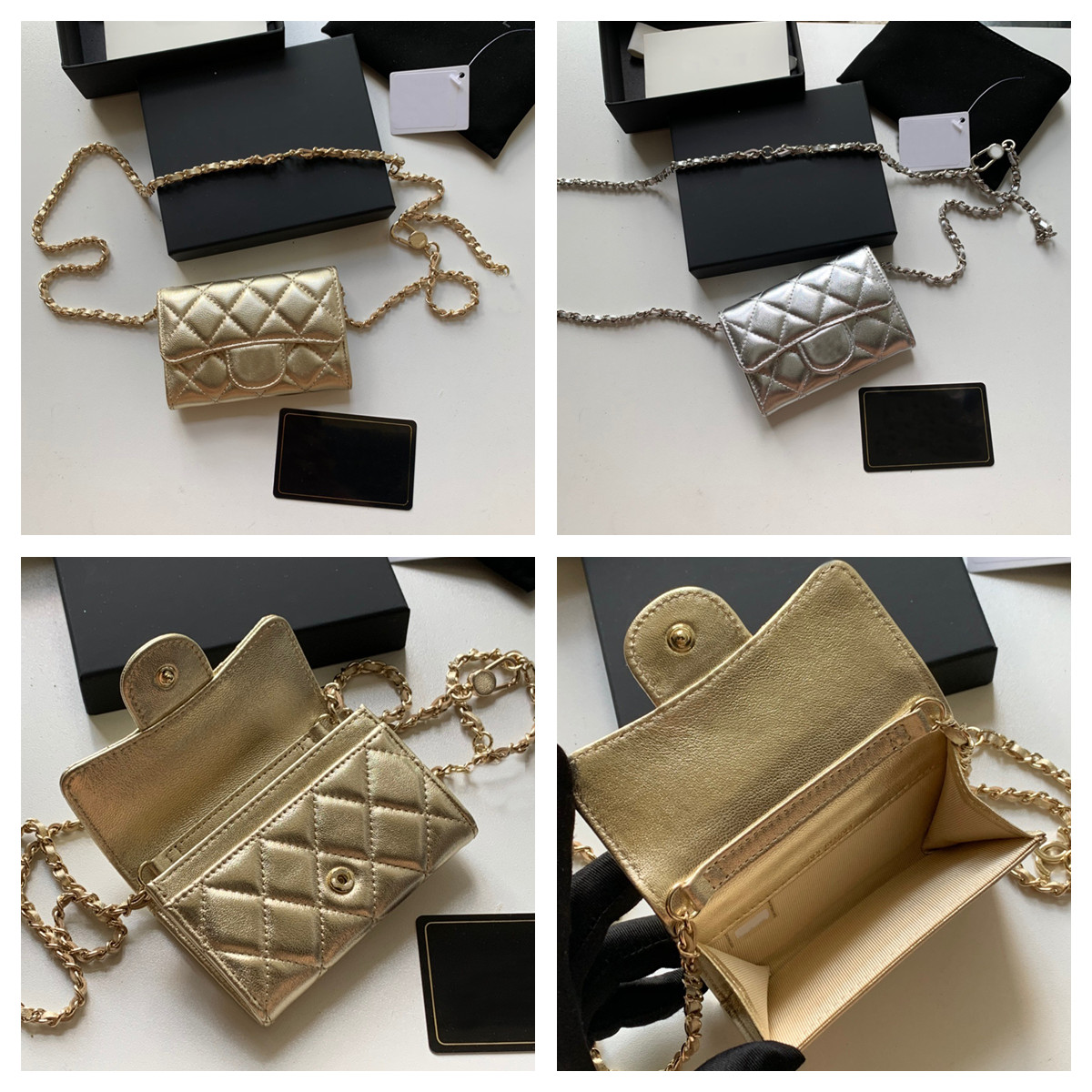 

Classic luxury fashion brand wallet vintage lady brown leather handbag designer chain shoulder bag with box wholesale 81081 11-2-7.5 777, Gold