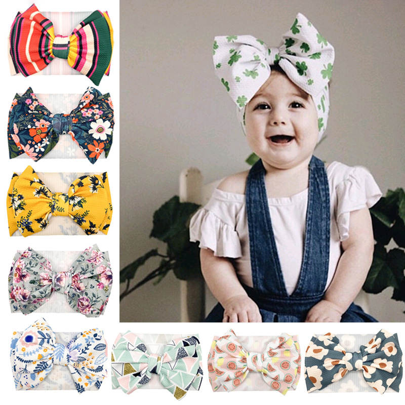 

20pcs Baby girls floral Printed big bow Headbands Bandanas 15 colors Children Princess Hair bows Accessories Kids design boutique, See the picture