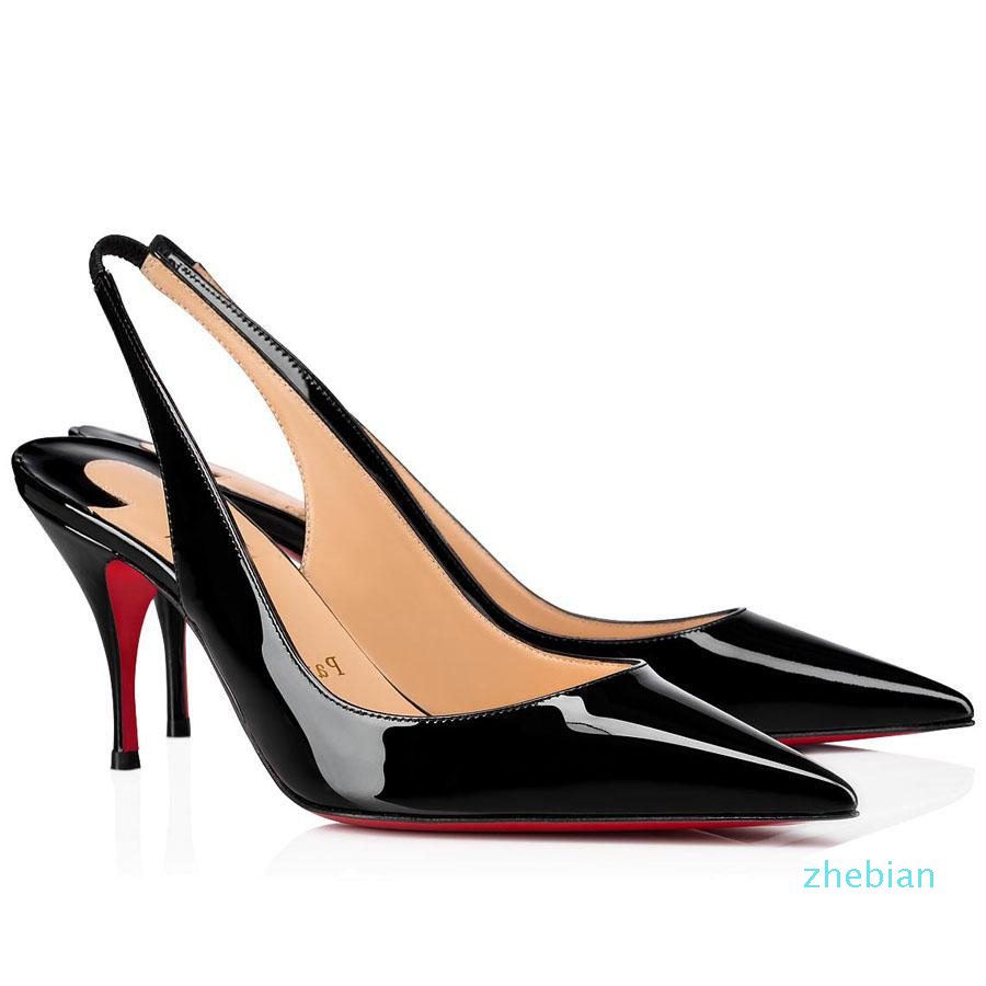 

designer Summer dresses shoes white Black patent leather pointed-toe style bow Red bottom high heels gorgeous women Pointed Toes