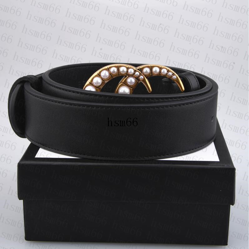 

Men's Designer Belt Black High Quality Fashion 3.8cm Large Gold & Pearl Buckle + Original Box, Black;brown