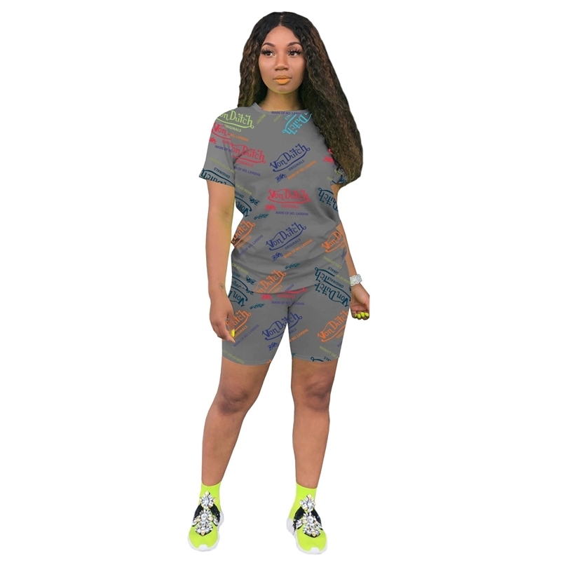 

Women Sets Clothes Black Girl Streetwear Letter Print T-Shirt Top And Sweatpants Biker Shorts Casual Home Wear Track Suit 210525, Blue