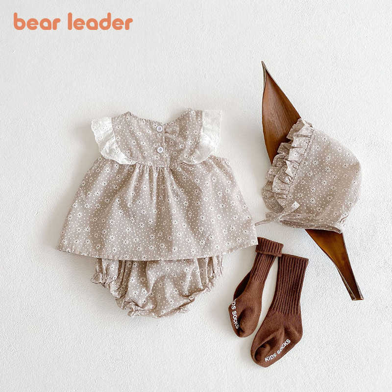 

Bear Leader born Baby Casual Summer Clothing Set Fashion Lace Sleeve Infant Baby Outfits Tops Pant With Hat Sweet Clothing 210708, Ah6162dark gray