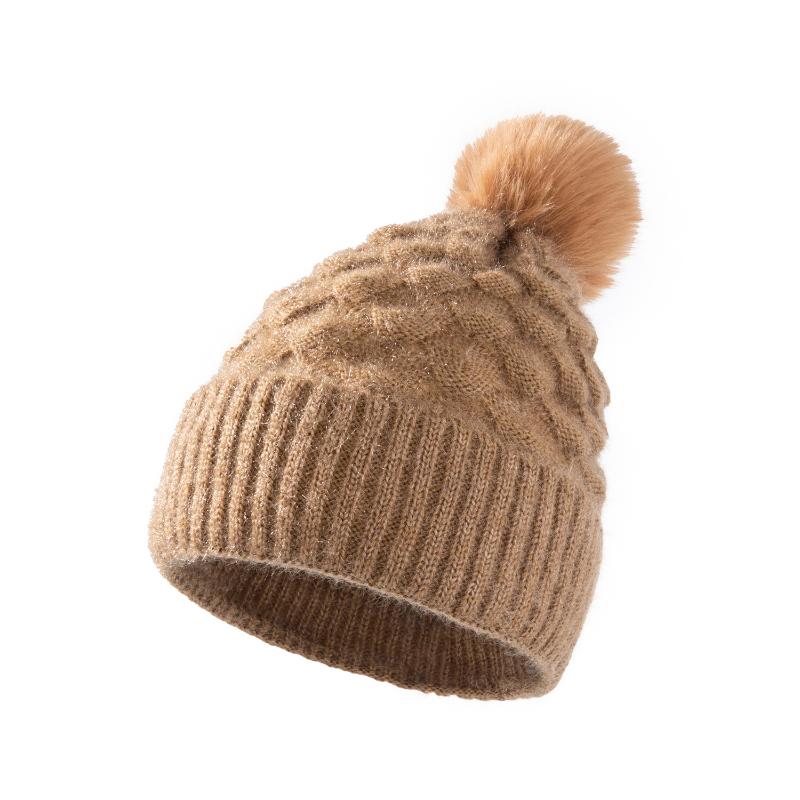

Beanies Winter Knitted Hat Autumn Solid Color Scales Style Warm Pom-poms Girls Ladies Plush Skullies Cap Bonnet