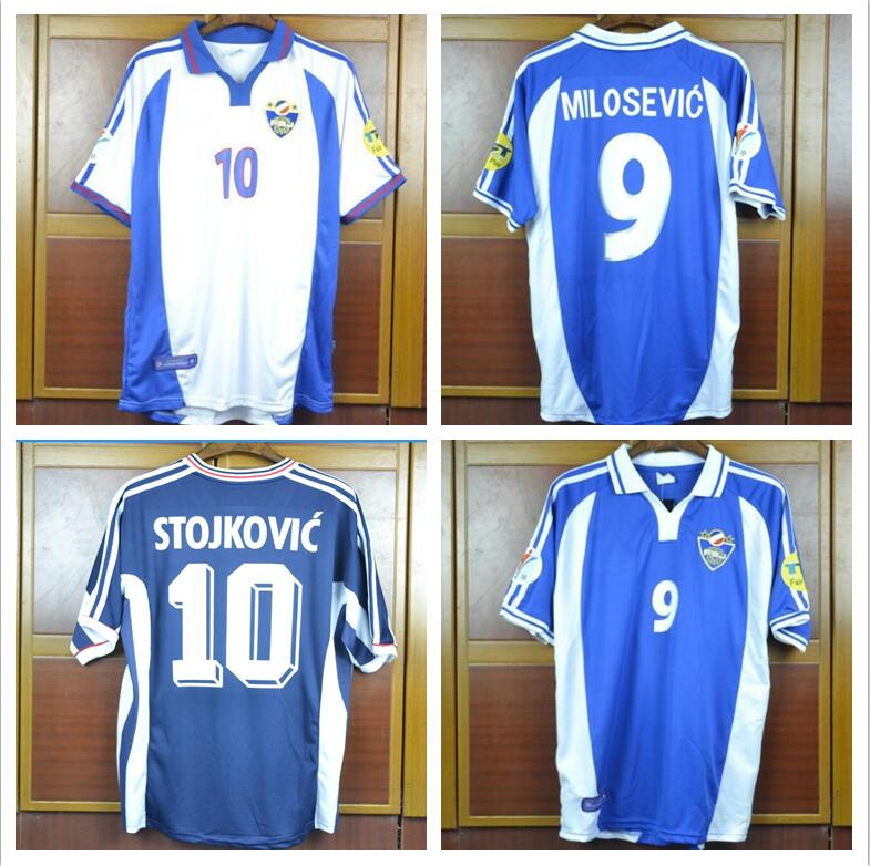 

World Cup Yugoslavia Soccer Jersey 1998 2000 home blue away white MILOSEVIC STOJKOVIC Classic Football Shirts, Black