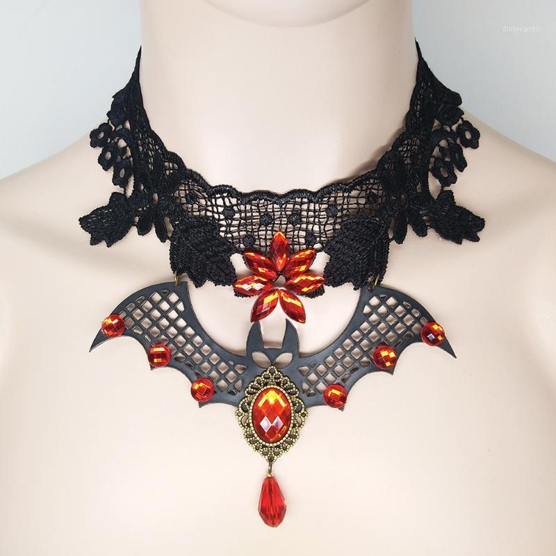 

Steampunk Lace Bat Choker Crystal Beads Collar Pendant Necklace Gothic Jewelry Chains