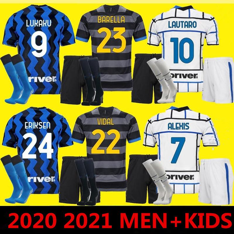 

20 21 Inter Milan Football Jersey VIDAL ERIKSEN LUKAKU LAUTARO ALEXIS SKRINIAR BARELLA Men's + Children's International Football Uniform Set, Black;yellow