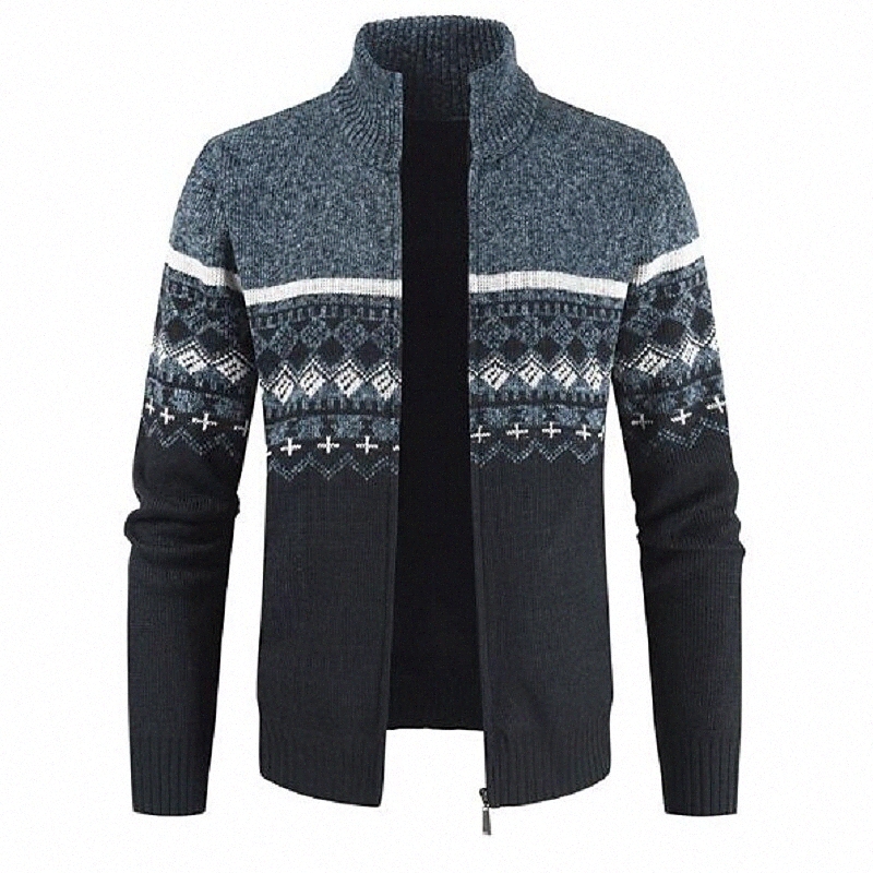 Men's Cardigan Argyle Long Sleeve Sweater Cardigans Stand Collar Winter Wine Light gray Dark Gray e35H#