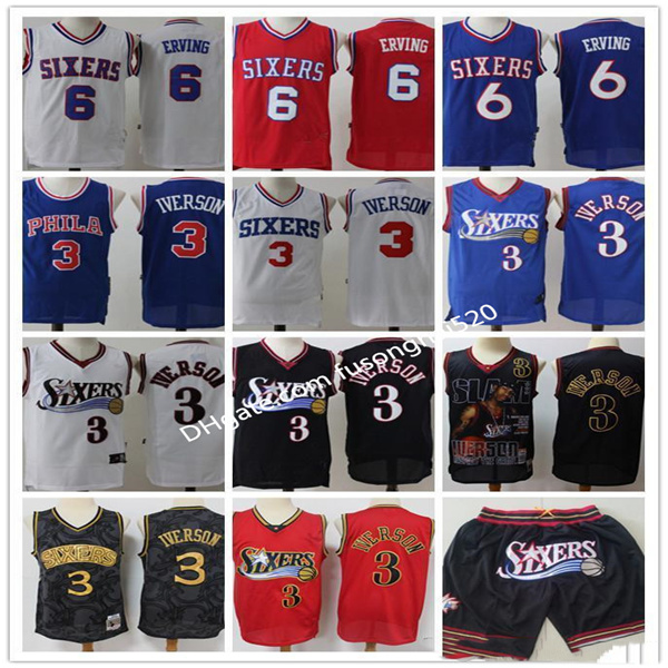 

2021 Mens Philadelphia Throwback 76ers Jersey Allen 3 Iverson Julius 6 Erving Basketball Jersey Basketball Short, Black;red