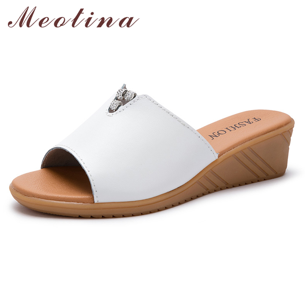 

Women Slippers Summer Shoes Cow Leather Platform Wedge Heel Open Toe Slides Ladies Sandals Gray Beige Size 40 210517, Black