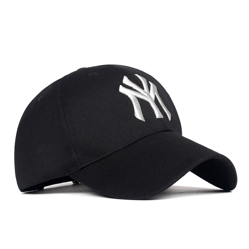 

New baseball cap Korean sun duck embroidered tongue men's women's spring and autumn leisure versatile sunscreen hat, Black white ny side mark common