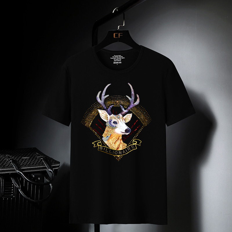 

fashion t shirt 2021 summer drill men's brand elk slim size short sleeve leisure 5d process, White;black