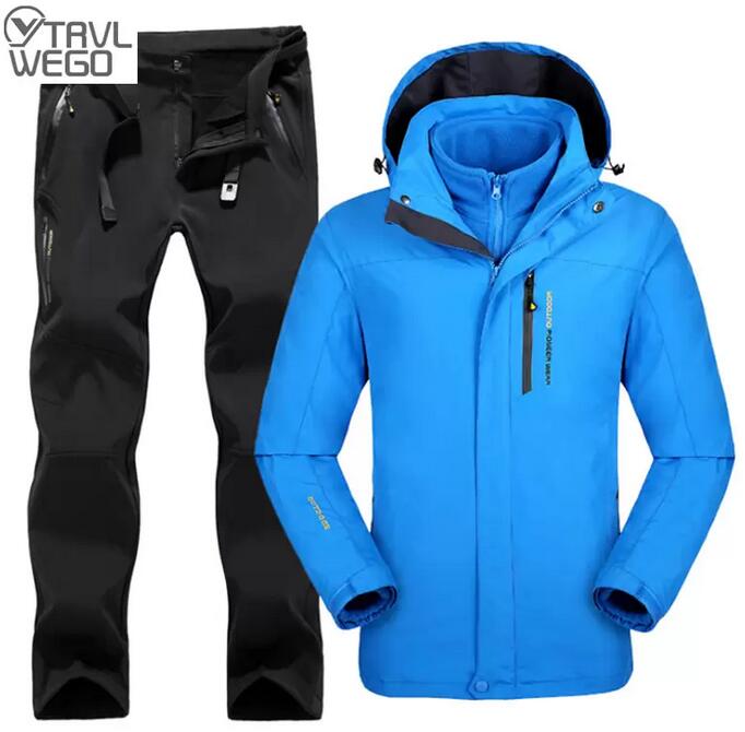 

Outdoor Jackets&Hoodies TRVLWEGO Winter Men Ski Jacket Suits Hiking Camping Sports Fleece Windbreaker Thermal Pants Man Sets Super Warm, Black gray