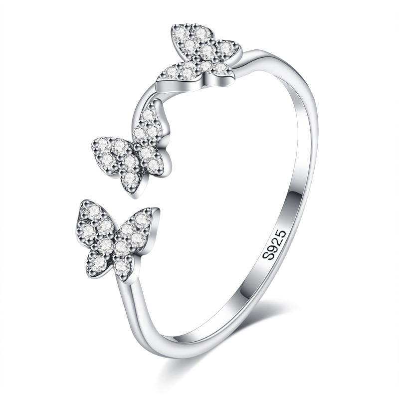 Cluster Rings SILVERHOO 925 Sterling Silver Ring For Women Fine Jewelry High Quality Cubic Zirconia Lady Butterfly Star Products-image-703713361