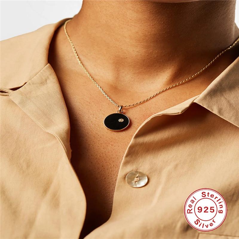 

Chains Aide 925 Sterling Silver Necklaces For Women Clavicle Chain Black And White Dripping Oil Jewelry Necklace Round Pendant Collars