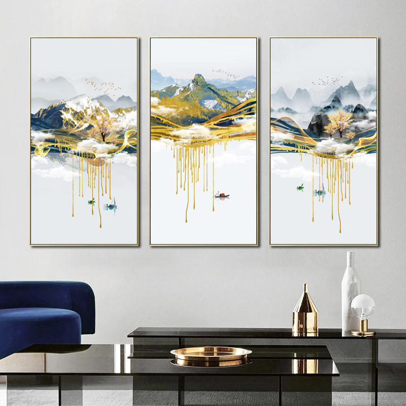 

Chinese Style Abstract Landscape Canvas Poster Print Flowing Golden Moutain Wall Art Painting For Living Room Bedroom Home Decor