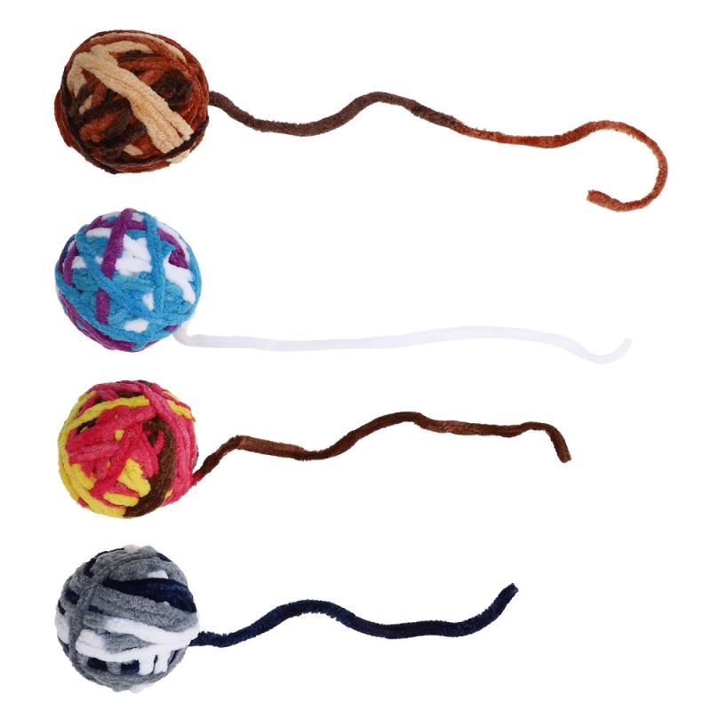 

4Pcs Colorful Cat Bell Toys Woolen Balls Gnawing Cotton For