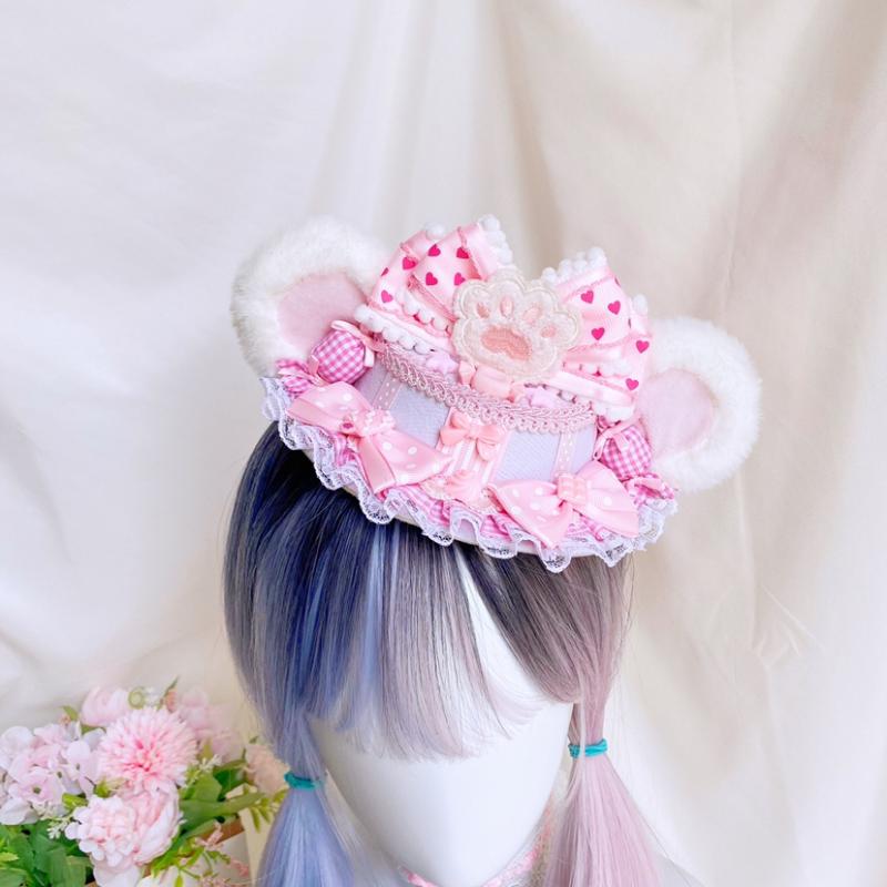 

Other Event & Party Supplies Hand Made Lolita Top Hat Plush Bear Ear Cream Candy Bowknot Lace Decor Sweet Soft Girl Small Thing AP Headwear