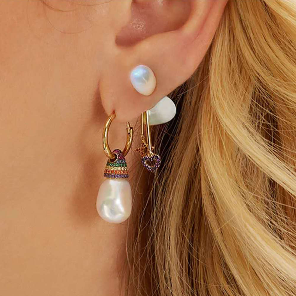 

earrings Colorful pearl asymmetric Diamond colorful Baroque light luxury Earrings, Golden