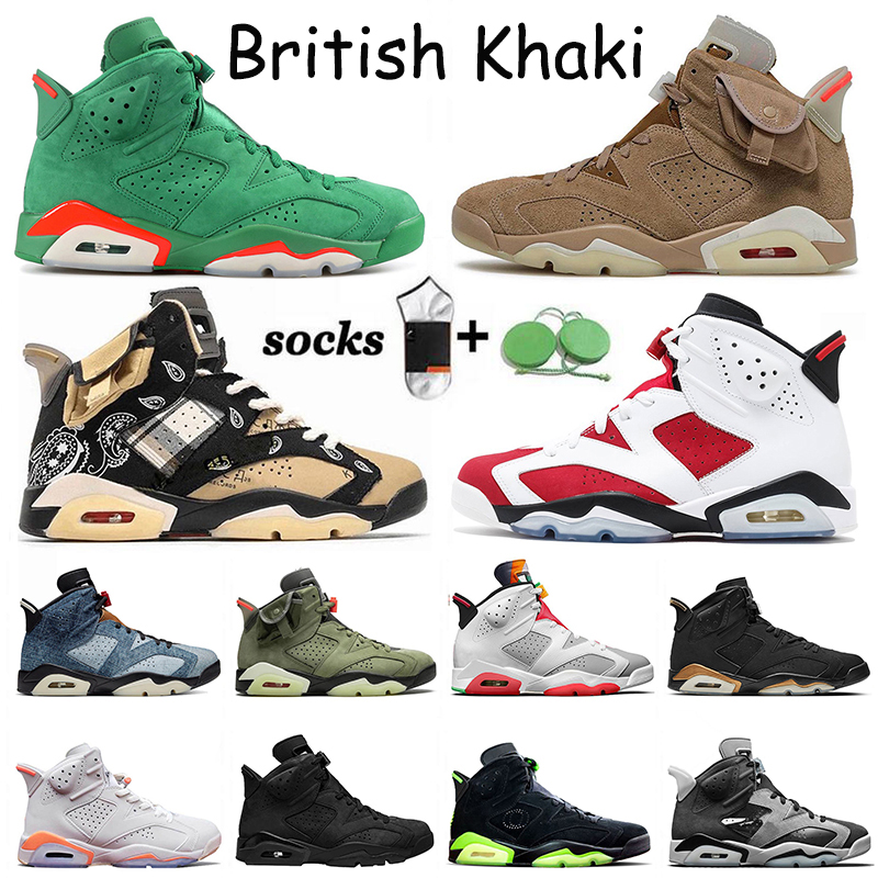 

2021 With Socks BRITISH KHAKI Men Women Basketball Shoes Retro Top Quality Jumpman 6 6s Carmine Travis Scott Trainers Sports Sneakers Size 36-47, B19 2021 carmine 40-47