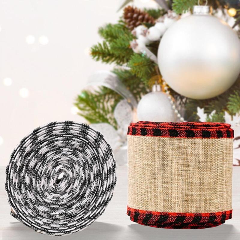 

Christmas Decorations Imitation Linen Plaid Cloth Edging Ribbon Kitchen Tools Decoration Bow Home Year 2022