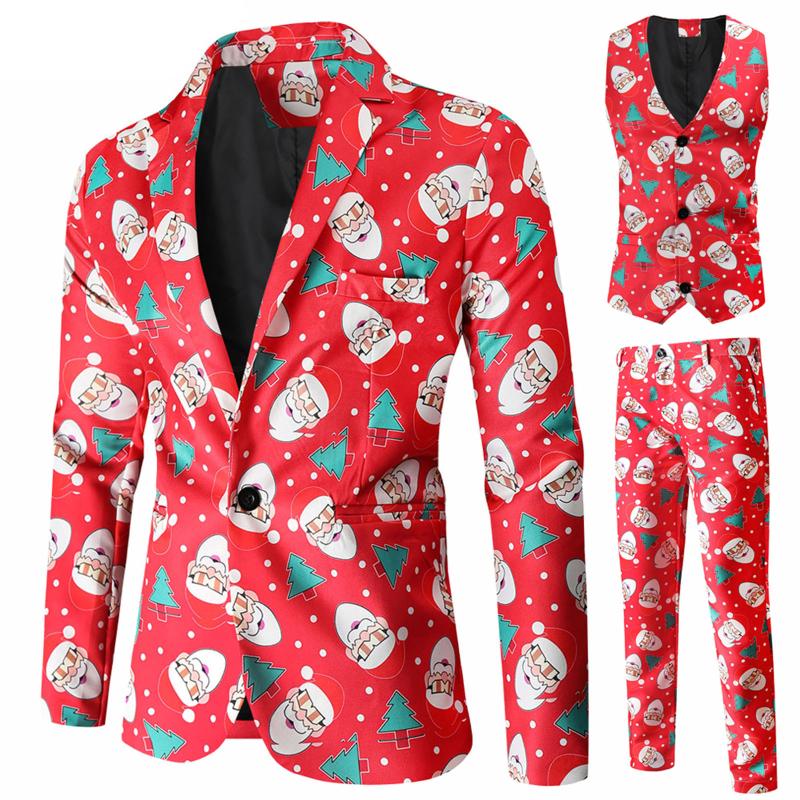 

Men's Suits & Blazers Three Pieces Blazer Suit Set Christmas Santa Men Lapel Collar Long Sleeve Slim Fit Jacket Gentlemen Vest Pants Man, Men suit set