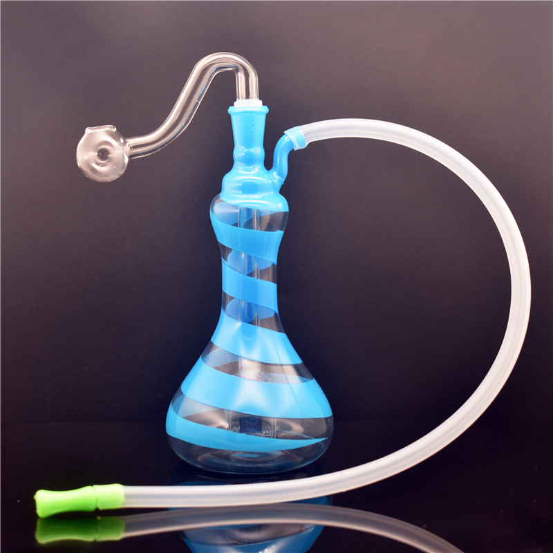 

New design mini glass beaker bongs thick pyrex smoking water pipe recycler dab rigs shisha hookah with 10mm glass oil burner pipe and hose