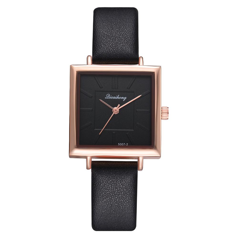 

Casual Arrivals Fashion Luxury Watches for Girls Designers Alloy Buckle Business And Leather Belt Watch Glass Square Woman Big Sales Quartz Wristwatches, Black