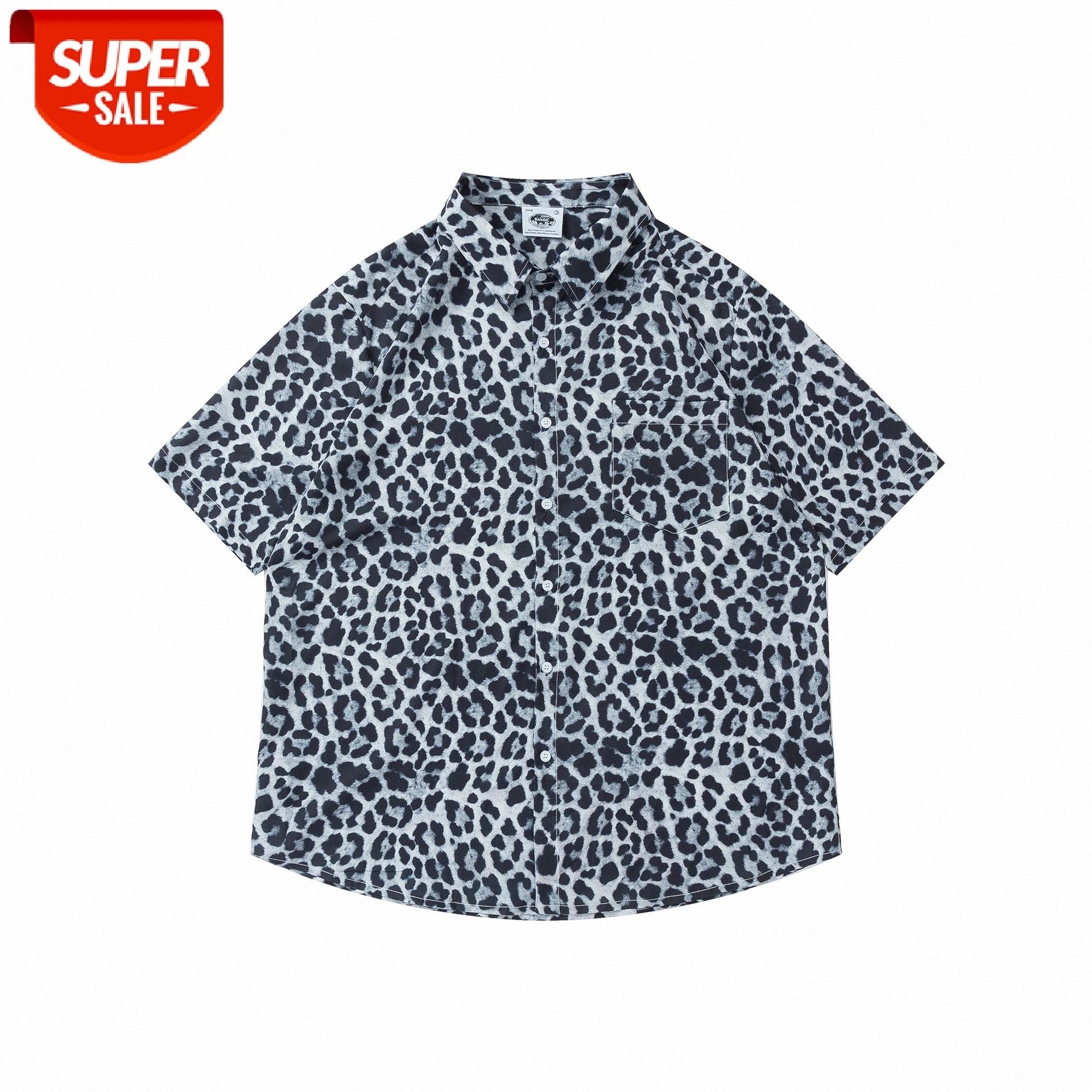 

Street country leopard shirt men's short-sleeved loose couple hip-hop Harajuku style thin jacket #4M5C, White;black