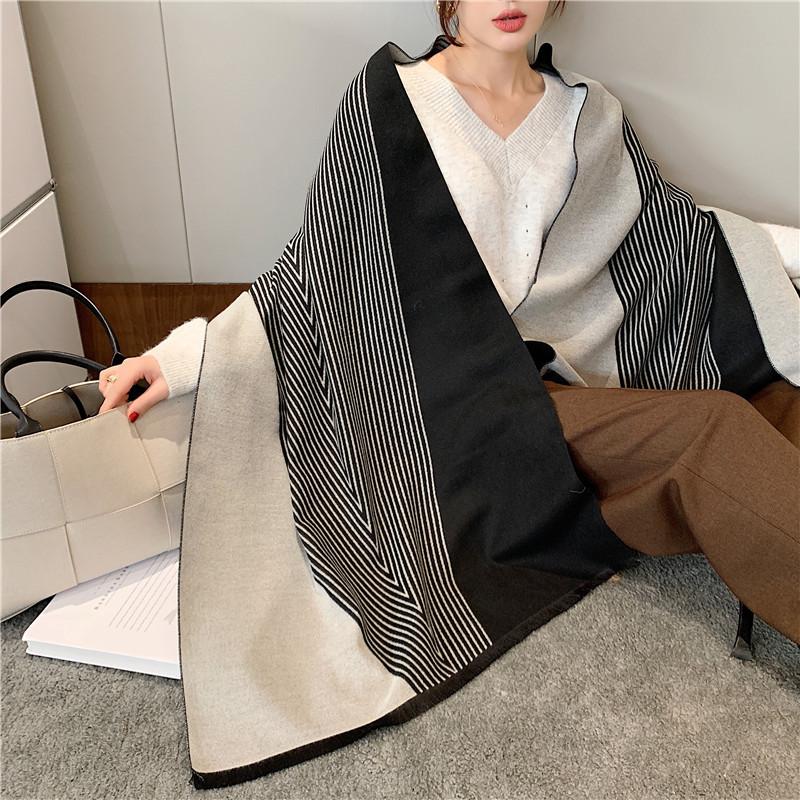 

Scarves VISROVER Stripe Woman Winter Scarf Fashion Female Shawls Cashmere Handfeeling Wraps Hijab Gift, Blue;gray