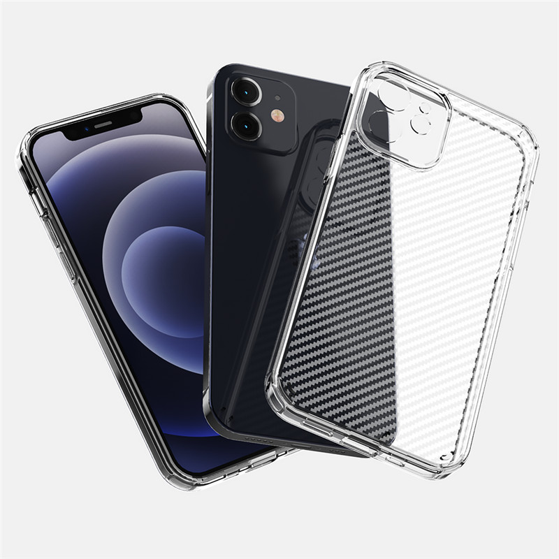 

Acrylic TPU frosted carbon fiber texture Mobile Phone cases For iphone 12 peo max case with retail packaging, Transparent/clear