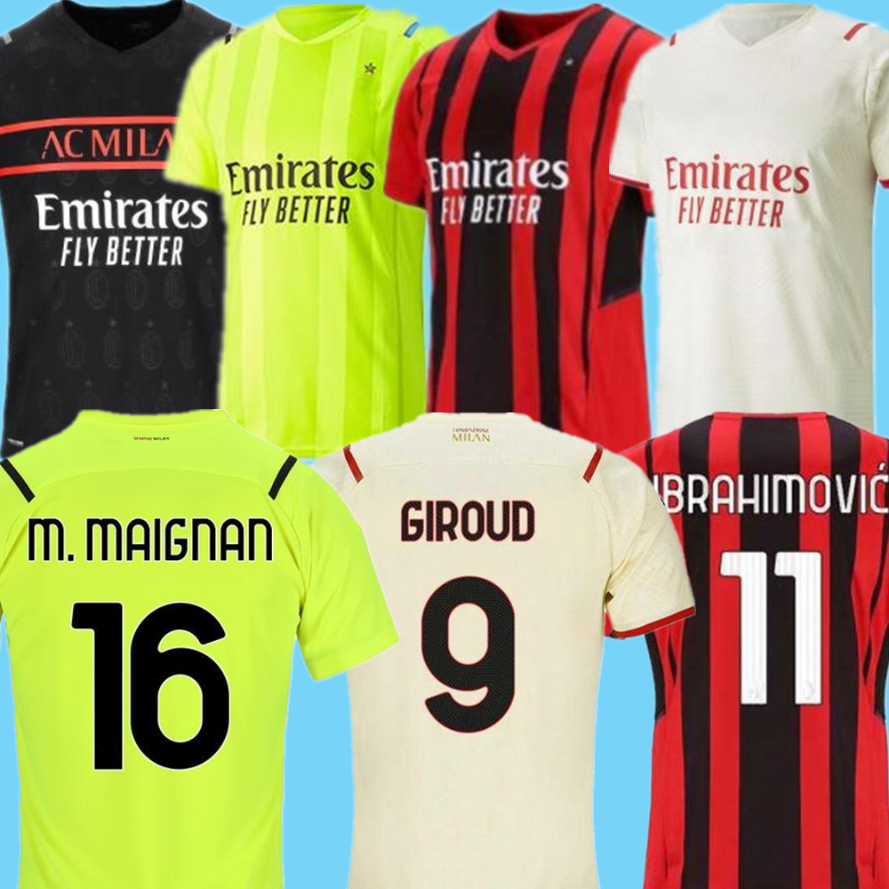 AC Milan 21 22 Jersey de football Ibrahimovic Giroud Bennacer Kessie Romagnoli Calhanoglu 2021 2022 Chemise de football Tonali Rebic Maillot Men