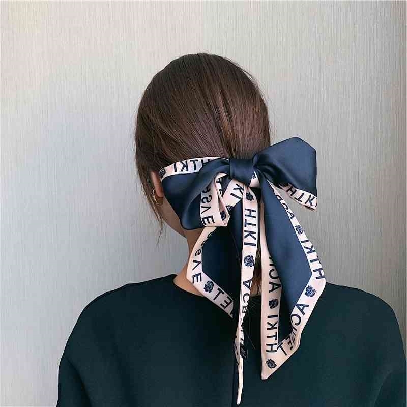 

long silk hair Letter band 2021 spring double-sided binding bag decorative ribbon thin narrow scarf