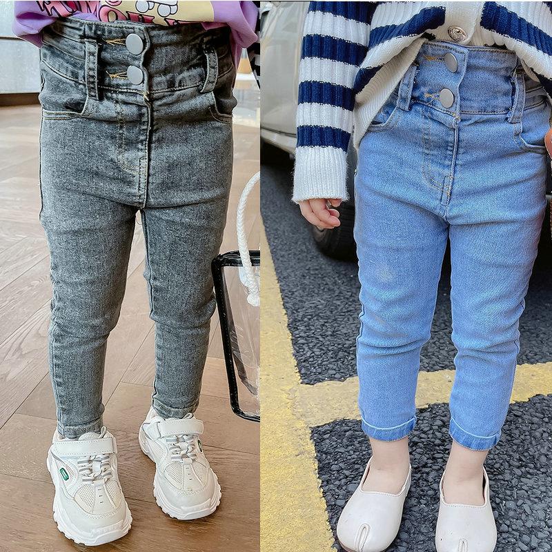 

Trousers Boys Girls Pants High Waist Stretch Slim Jeans Autumn Clothing Trade Children Kids Baby 3-8Y, Blue