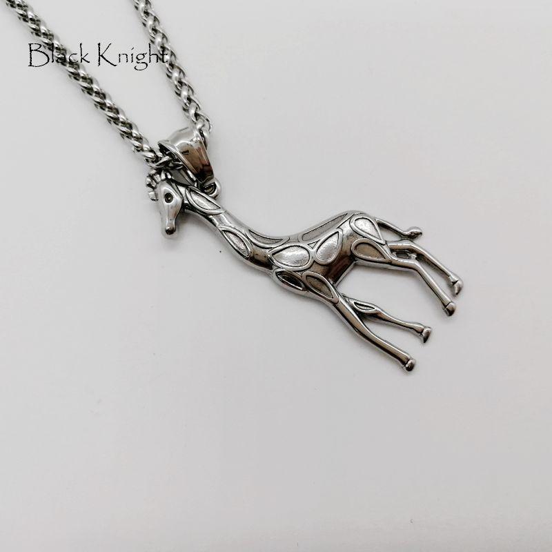 

Pendant Necklaces Black Knight Silver Color Stainless Steel Giraffe Necklace Womens Fashion Cute Animal Jewlery BLKN0720