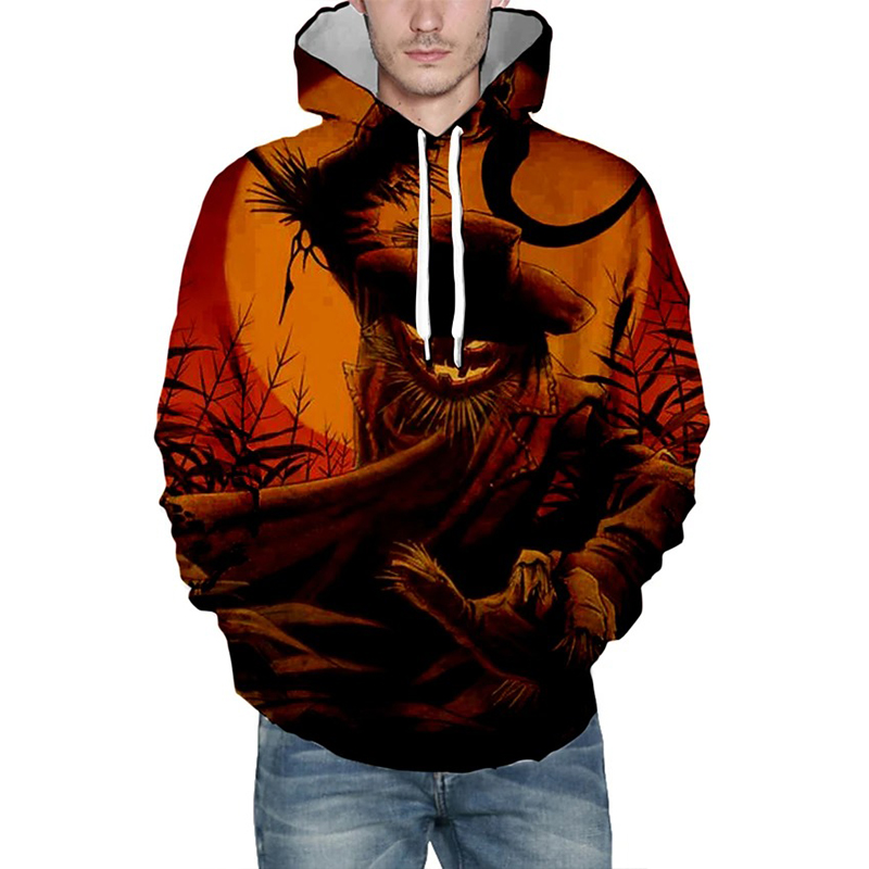 

Halloween Straw Men's 3D Printed Hoodie Visual Impact Party Top Punk Gothic Round Neck High Quality American Sweatshirt Hoodie, Black