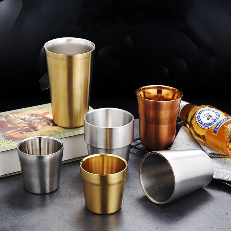 

Cups & Saucers Office Home Drinking Beer Coffee Tea Cup Insulation Anti-Scalding Shatterproof Stainless Steel Water Wine Glasses