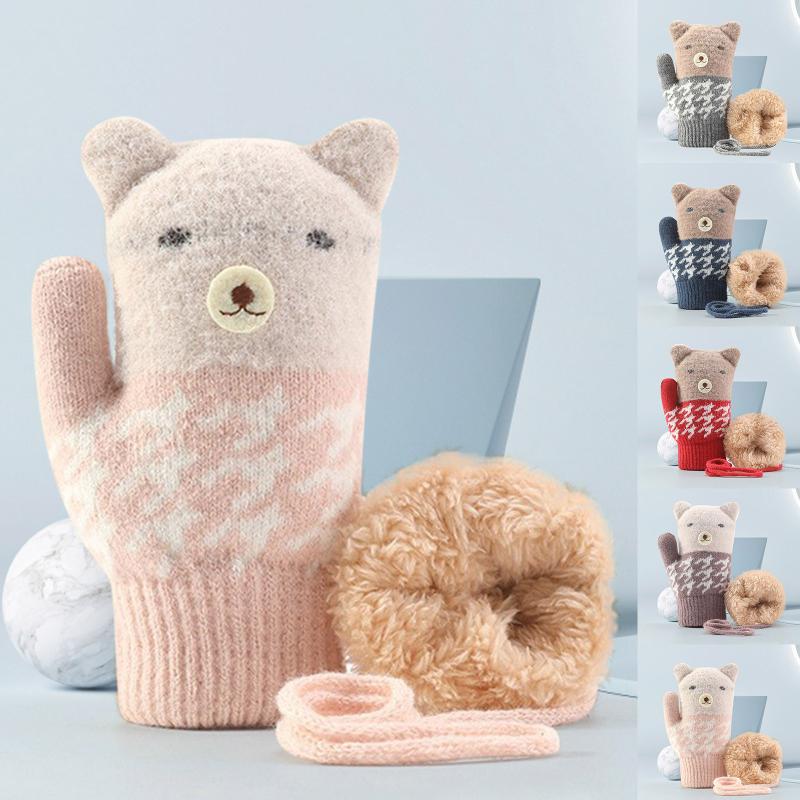 

Children's Mittens Mitten For Children Winter Warm Gloves Windproof And Thicken Knitted Boy Girl Cute Cartoon Plush Kids, White