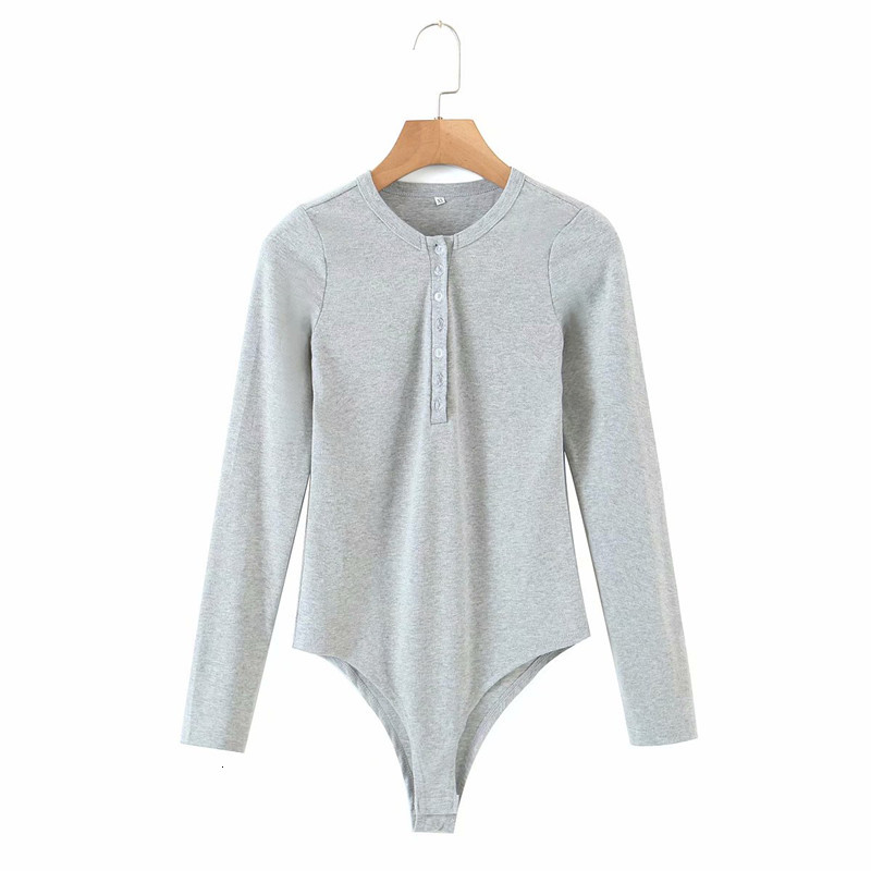 Women&#039;s Jumpsuits & Rompers Casual Woman Gray Slim Stretchy Knit Long Sleeve Bodysuits 2021 Spring Fashion Ladies Basic Bodysuit F-image-705919860