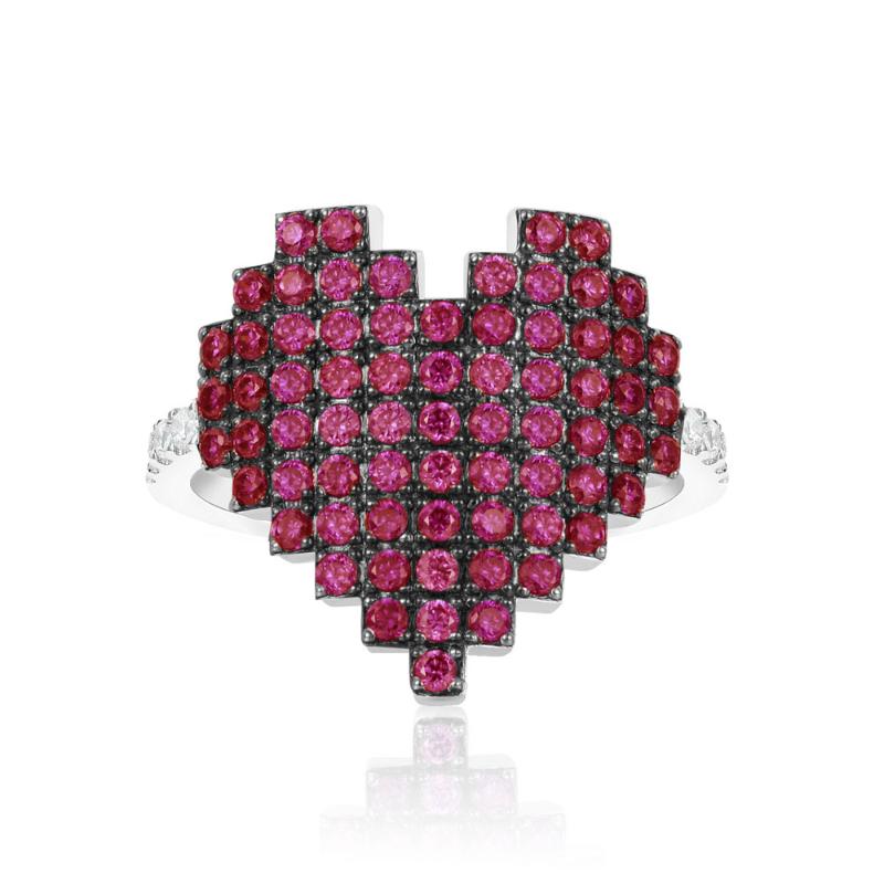 

Cluster Rings SLJELY High Quality 925 Sterling Silver Red Pixel Love Heart Ring Pave Cubic Zirconia Women Lovers Fine ARC EN CIEL Jewelry