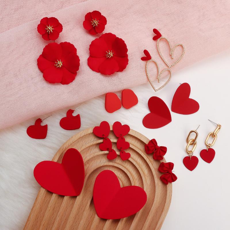 

Dangle & Chandelier Cute Red Heart Earrings Bowknot Flower For Women Statement Large Earring Trendy Korean Fashion Jewelry 2021