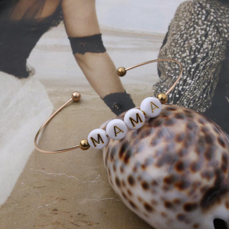 

Charm Bracelets DIY Letter Name Custom Bracelet Open Stainless Steel Boho Crystal Women Nationality Beach Jewelry, Golden;silver