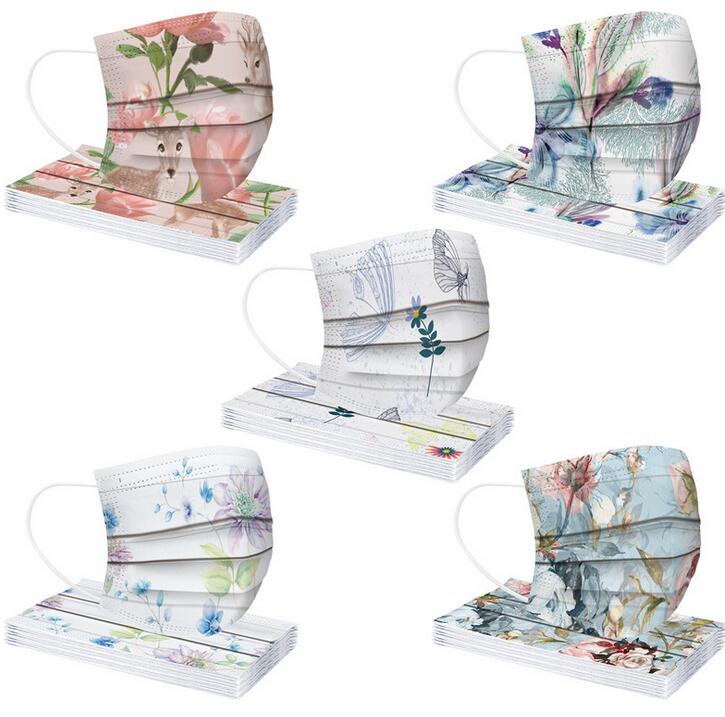 

Flowers Pattern Unises Adult 3 Layer Disposable Mask Men Women 95% Filtration Efficiency Dustproof Prevention of Influenza Face Mouth Masks