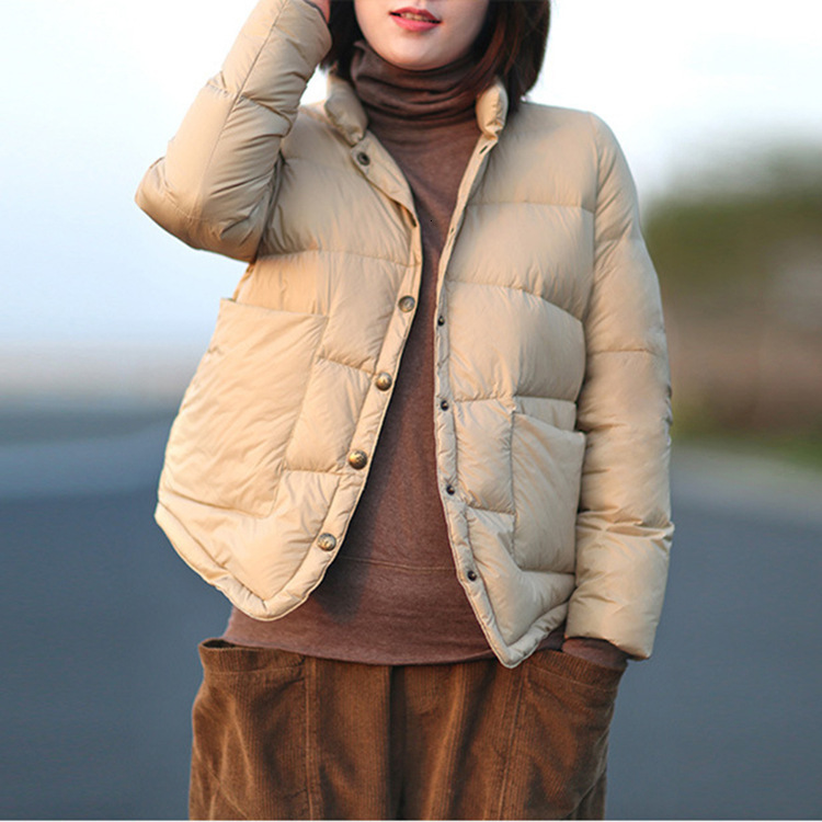 

TAY'S temperament simple light short female retro Japanese white duck down jacket, Black