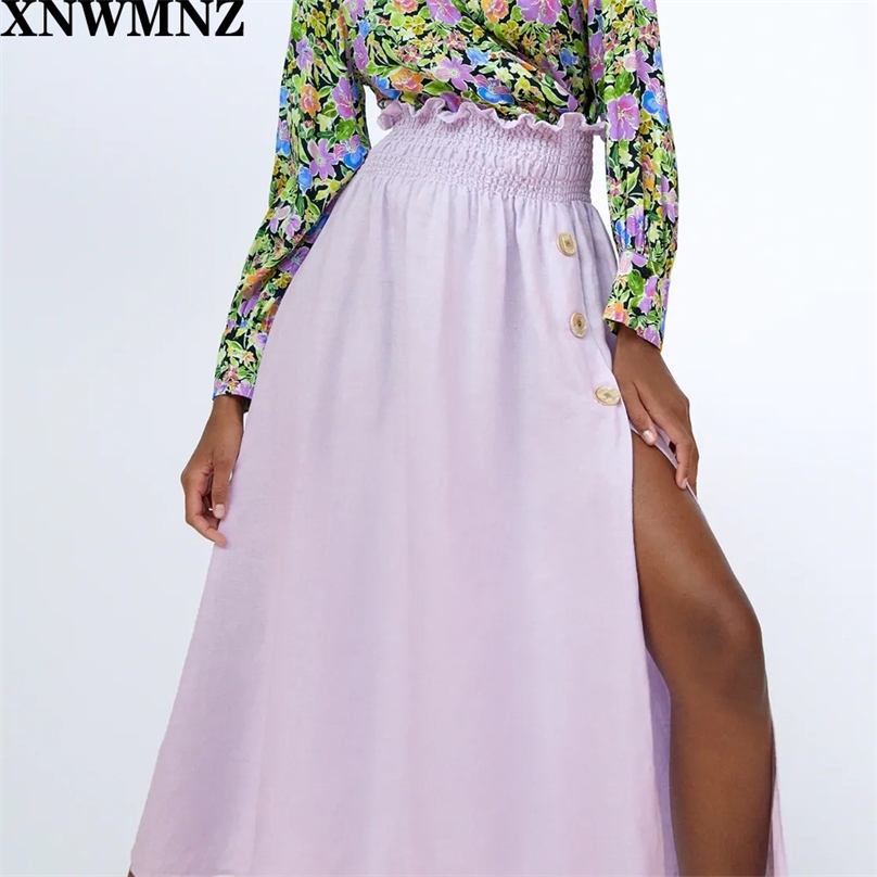 

pink skirt ins fashion blogger button type elastic high waist A-line midi women faldas mujer moda long s 210520, Lavender
